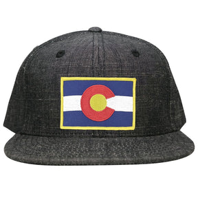 Armycrew Washed Denim Colorado Western State Flag Embroidered Patch Snapback Cap - Black
