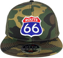 Armycrew Route 66 Blue Red Patch Camo Snapback Mesh Flatbill Baseball Cap