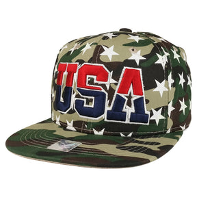Armycrew Big USA 3D Embroidered with Star Pattern Flat Bill Snapback Cap