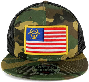 Armycrew Biohazard Yellow American Flag Embroidered Patch Camo Flat Bill Snapback Mesh Cap