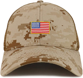 Armycrew Small American Flag Patch Camouflage Structured Mesh Trucker Cap