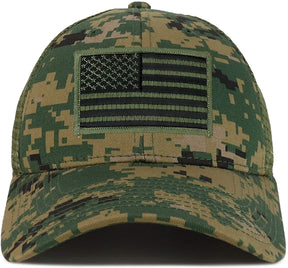 Armycrew Black Olive American Flag Patch Camouflage Structured Mesh Trucker Cap - MCU