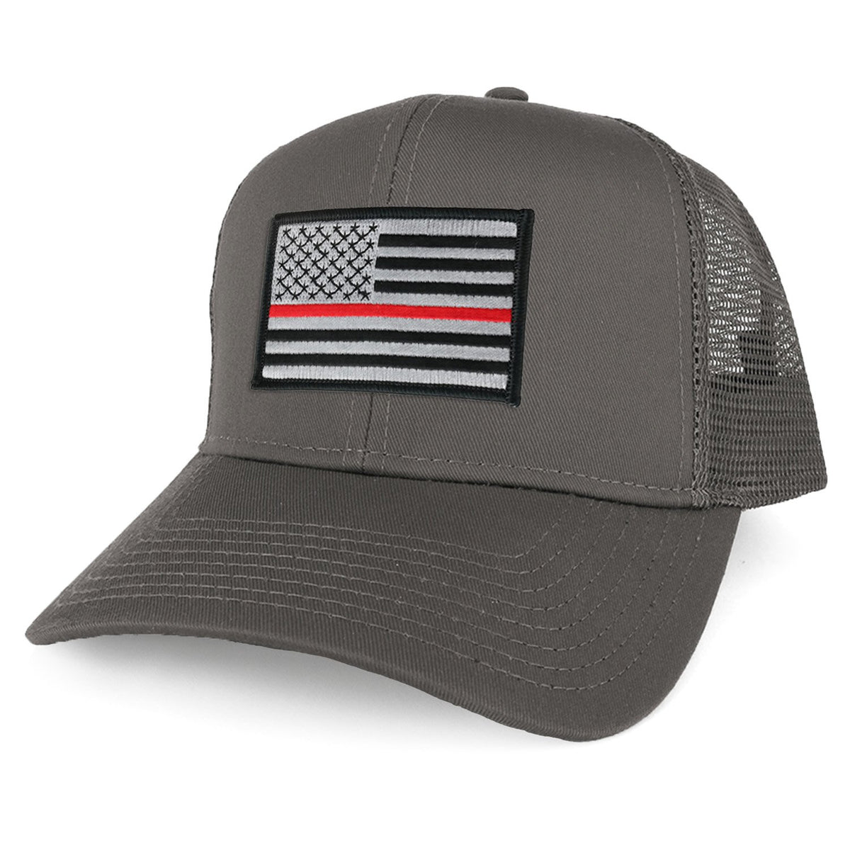 Armycrew XXL Oversize Thin Red Line 2 USA Flag Patch Mesh Back Trucker Baseball Cap