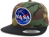 Armycrew NASA Meatball Patch Two Tone Camo Black Flatbill Snapback Baseball Cap