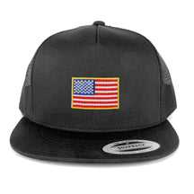 5 Panel Small Yellow American Flag Embroidered Iron On Patch Flat Bill Mesh Snapback