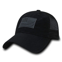 Soft Fit American Flag Embroidered Cotton Trucker Mesh Back Cap - Dark Grey
