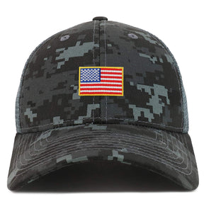 Armycrew Small American Flag Patch Camouflage Structured Mesh Trucker Cap