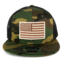 USA American Flag Iron On Patch Adjustable Camo Mesh Cap - CAMO Black - Black Grey