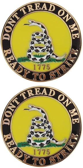 Armycrew Metallic Don't Tread On Me Ready to Strike Round Badge Lapel Pins 2 Pack Set