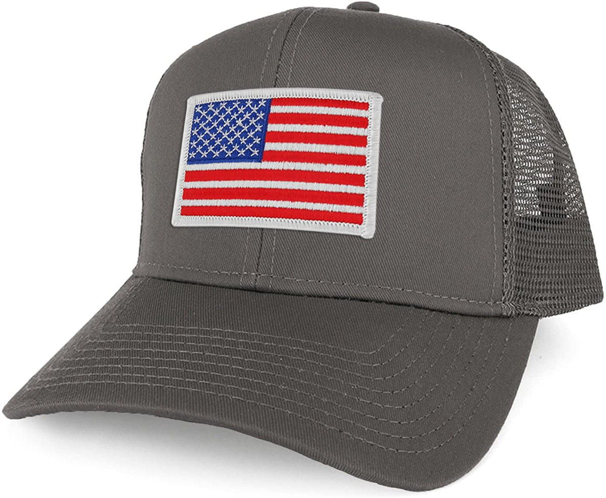 Armycrew XXL Oversize White USA Flag Patch Mesh Back Trucker Baseball Cap - Black