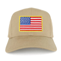 USA American Flag Logo Embroidered Iron On Patch Snap Back Cap - Khaki