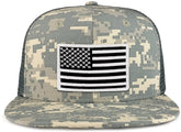 Black White American Flag Iron on Patch Flat Bill Ripstop Trucker Mesh Cap