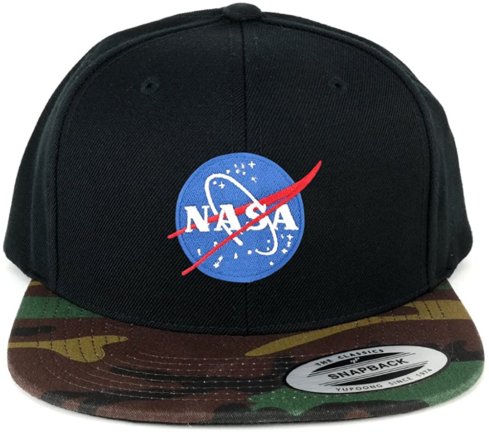 Flexfit NASA Small Insignia Space Embroidered Patch Snapback Cap with Camo Visor