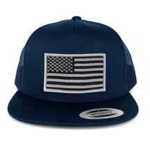 Flexfit 5 Panel American Flag Patched Snapback Mesh Back Navy Cap