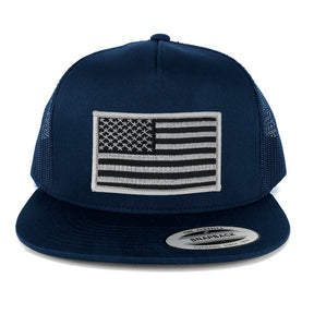 Flexfit 5 Panel American Flag Patched Snapback Mesh Back Navy Cap
