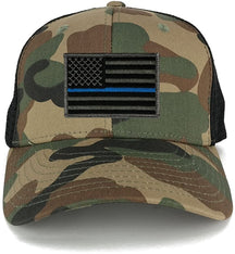US American Flag Embroidered Iron on Patch Adjustable Camo Trucker Cap - WWB - Black Grey