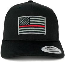Flexfit American Flag Patch Snapback Trucker Mesh Cap - Black - Black Grey