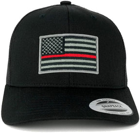 Flexfit American Flag Patch Snapback Trucker Mesh Cap - Black - Black Grey
