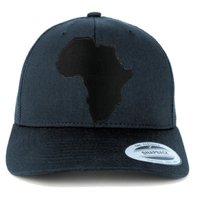 Solid Black Africa Map Embroidered Iron on Patch Mesh Back Trucker Cap - Black