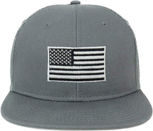 Armycrew Oversize XXL Grey American Flag Embroidered Flatbill Mesh Snapback Cap