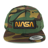 Flexfit NASA Worm Gold Text Embroidered Iron on Patch Flat Bill Snapback Cap - CAMO