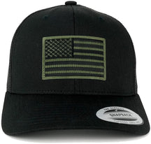 Flexfit American Flag Patch Snapback Trucker Mesh Cap - Black - Black Grey