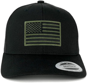 Flexfit American Flag Patch Snapback Trucker Mesh Cap - Black - Black Grey