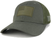 US American Flag OLIVE 2 Rubber 3D Tactical Patch Low Crown Adjustable Mesh Cap
