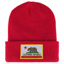 Armycrew California Bear Flag Embroidered Patch Winter Ribbed Cuffed Knit Beanie - Black