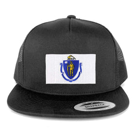 Armycrew New Massachusetts State Flag Patch 5 Panel Flatbill Snapback Mesh Cap - Charcoal