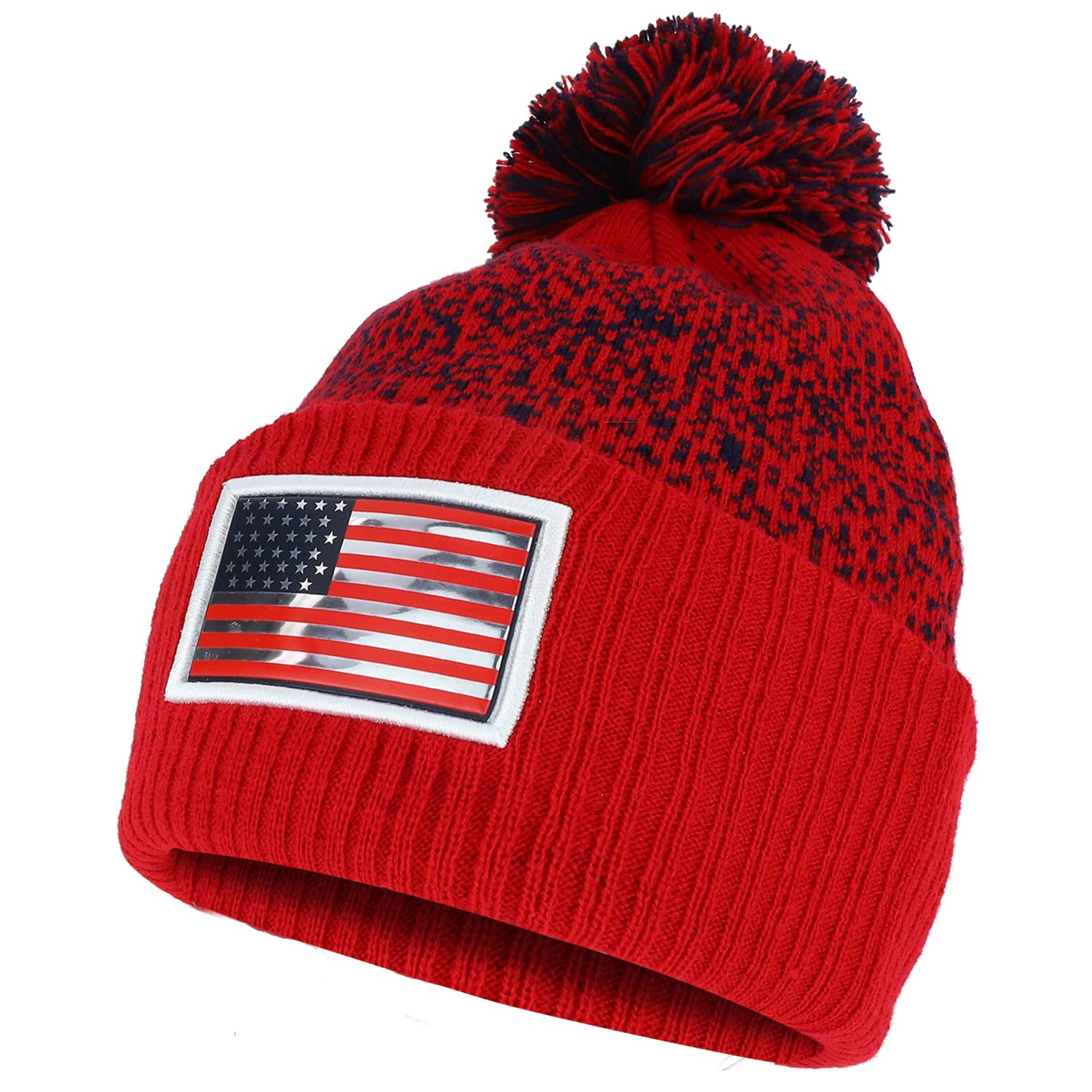 USA Pom Pom Stylish Acrylic Cuff Winter Beanie Hat