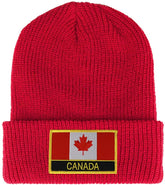 Armycrew Canada Flag Embroidered Patch Winter Ribbed Cuffed Knit Beanie