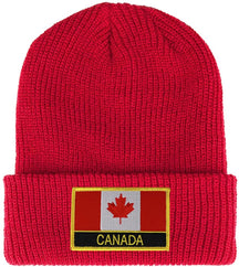 Armycrew Canada Flag Embroidered Patch Winter Ribbed Cuffed Knit Beanie