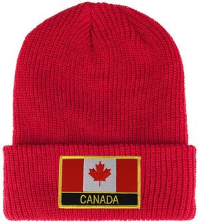 Armycrew Canada Flag Embroidered Patch Winter Ribbed Cuffed Knit Beanie
