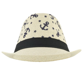Armycrew Anchors and Stars Printed Summer Paper Straw Fedora Hat