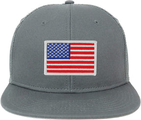Armycrew Oversize XXL White USA Flag Patch Flatbill Mesh Snapback Cap
