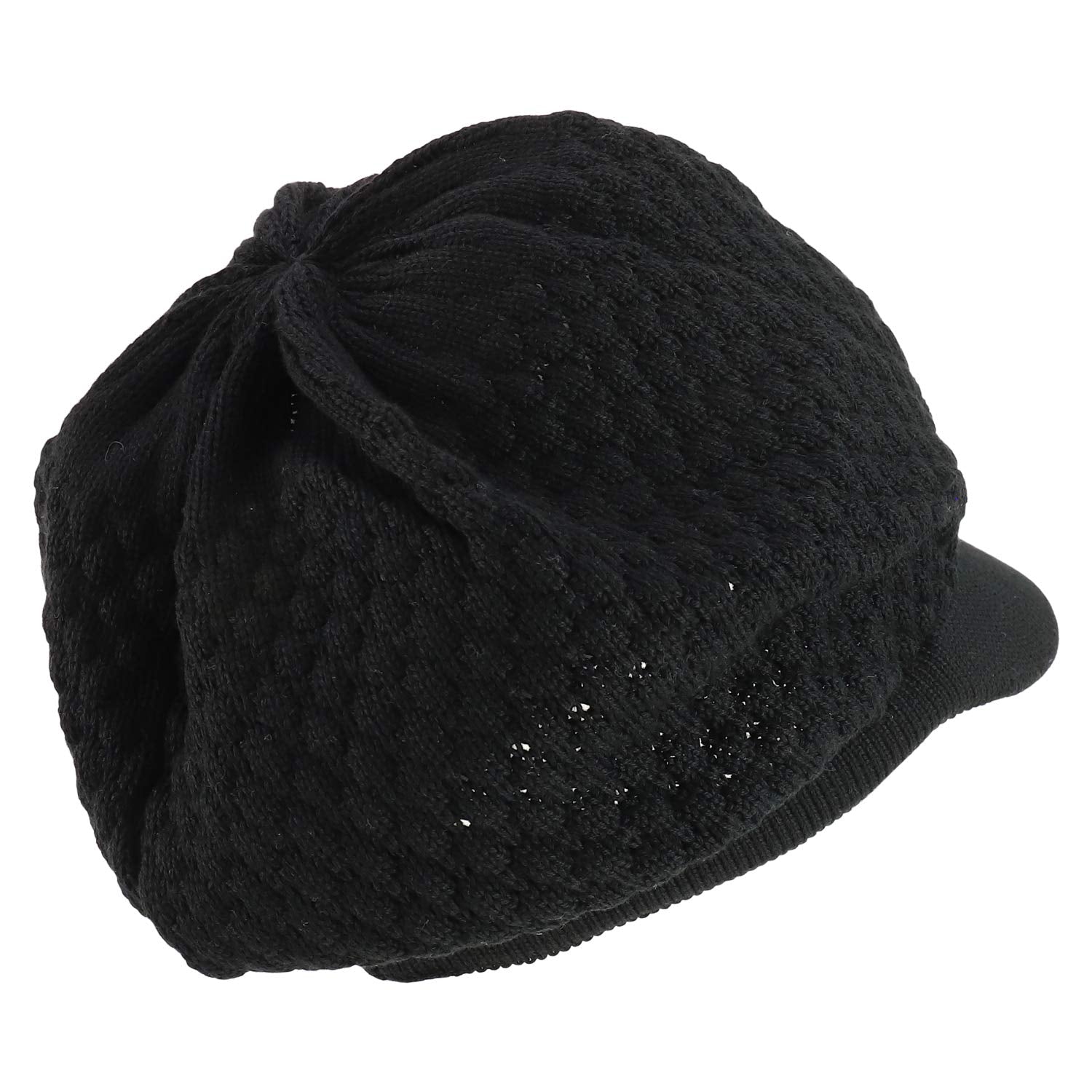 Armycrew Rastafarian Dreadlock Knit Oversized Slouch Cotton Visored Beanie - Black