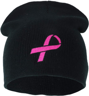 Armycrew Breast Cancer Awareness Pink Ribbon Embroidered Short Beanie