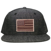 Washed Denim USA American Flag Embroidered Iron on Patch Snapback - BLK - Black Grey