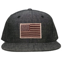 Washed Denim USA American Flag Embroidered Iron on Patch Snapback - BLK - Black Grey