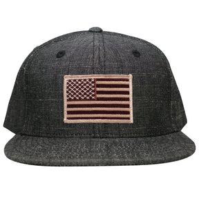 Washed Denim USA American Flag Embroidered Iron on Patch Snapback - BLK - Black Grey