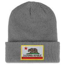 Armycrew California Bear Flag Embroidered Patch Winter Ribbed Cuffed Knit Beanie - Black