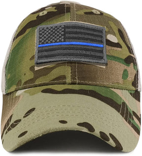Armycrew USA Grey Thin Blue Flag Tactical Patch Cotton Adjustable Trucker Cap