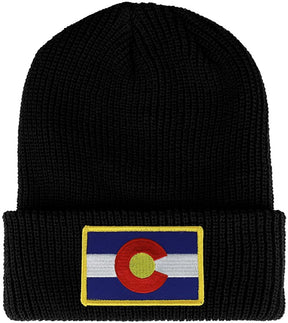 Armycrew Colorado State Flag Embroidered Patch Winter Ribbed Cuffed Knit Beanie