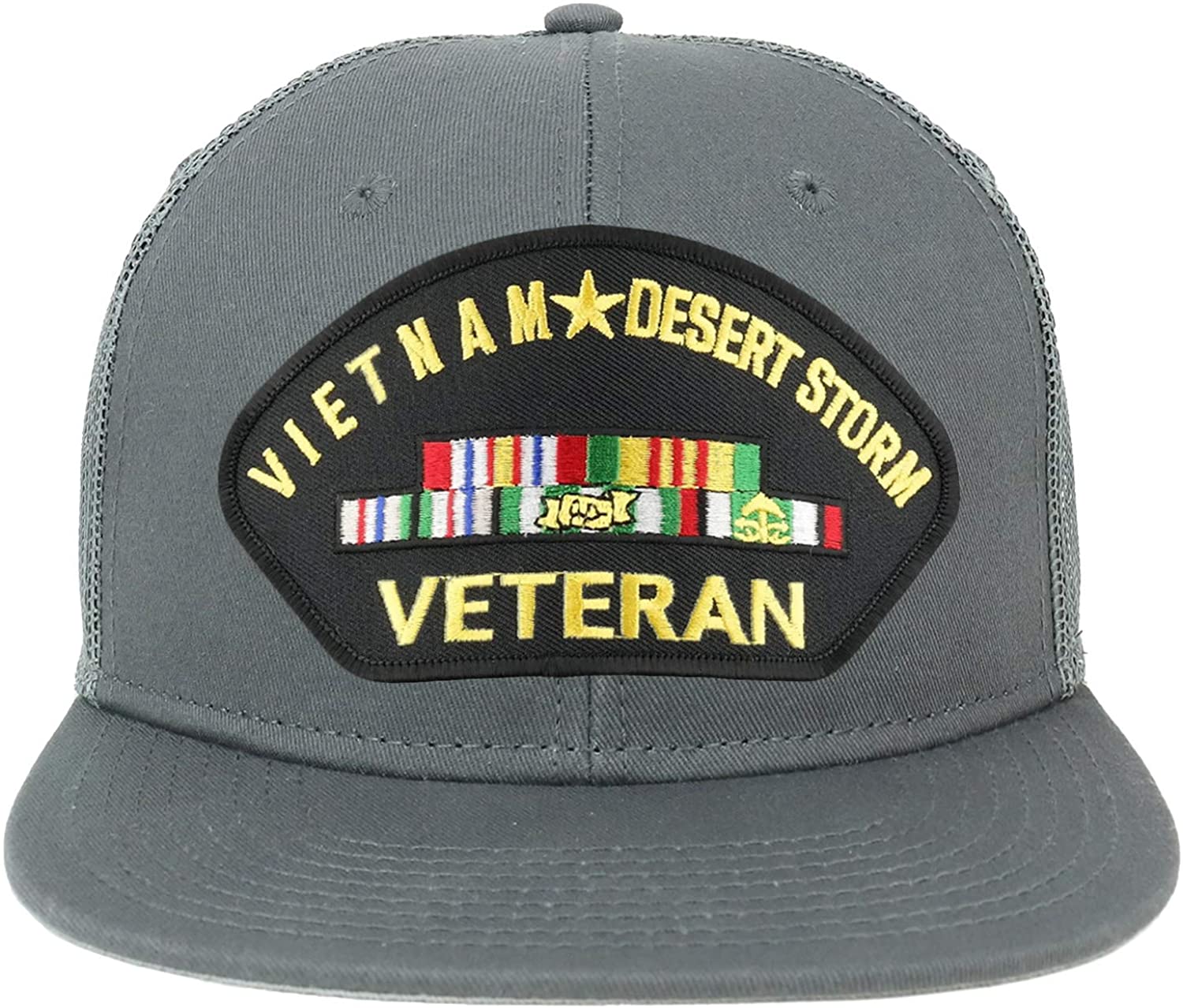 Armycrew Oversize XXL Vietnam Desert Storm Veteran Patch Flatbill Mesh Snapback Cap - Black - 2XL