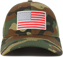 Armycrew Red Grey American Flag Patch Camouflage Structured Mesh Trucker Cap
