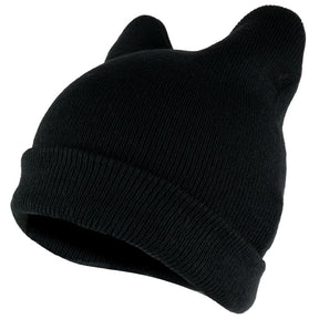 Pussyhat Women's Warm Cat Ear Folded Beanie Hat - Black