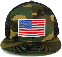 Armycrew USA American Flag Embroidered Patch Camo Snapback Mesh Cap - CAMO Black