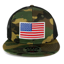 USA American Flag Iron On Patch Adjustable Camo Mesh Cap - CAMO Black - Black Grey