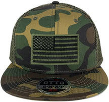 Armycrew USA American Flag Embroidered Patch Camo Snapback Mesh Cap - CAMO Olive